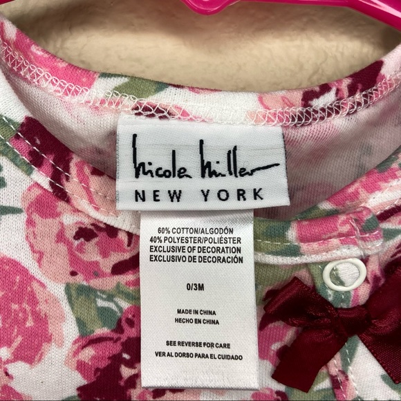Nicole Miller Baby Girl Floral Footie 0-3M - Picture 5 of 5